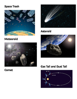 Preview of Picture vocabulary: Space Trash, meteoroid, comet, asteroid, gas and dust tail