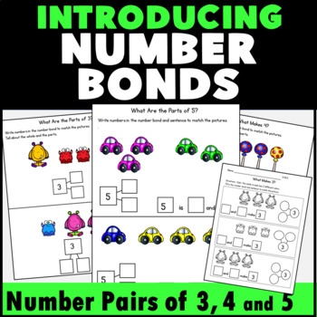 Preview of Pictures for Number Bonds Compose and Decompose 3, 4 and 5  Includes Worksheets