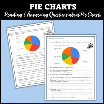 Preview of Pie Charts Printable Worksheets with Questions, Reading & Interpreting Pie Chart