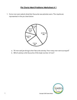 pie charts word problems worksheet 1 with step by step answers
