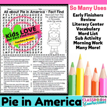 Pie Activity: Word Search: Fun to use with Pi Day ...