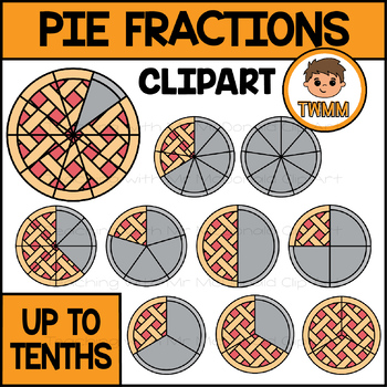 Preview of Pie Fractions Clipart Up to Tenths l 130 Graphics (Colour and B&W) l TWMM
