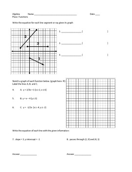 Piece Functions Linear Programming Worksheets Project | TPT