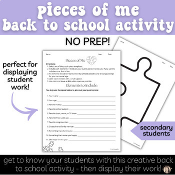 Pieces of Me: NO PREP Back-to-School Activity for Secondary Students