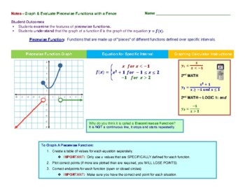 Preview of Graph & Evaluate Piecewise Functions with a Fence  - Guided Notes