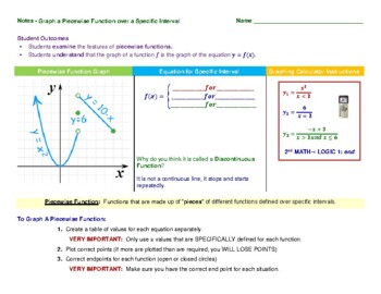 Preview of Piecewise Functions: Graph a Piecewise Function over a Specific Interval - Notes