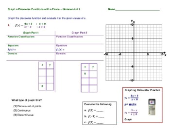 Preview of Piecewise Functions: Graph Piecewise Functions – Homework 1