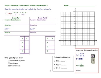 Preview of Piecewise Functions: Graph Piecewise Functions – Homework 2