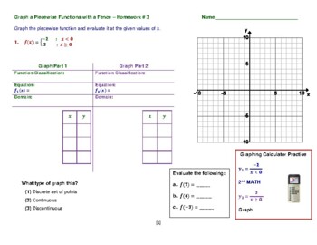 Preview of Piecewise Functions: Graph Piecewise Functions – Homework 3