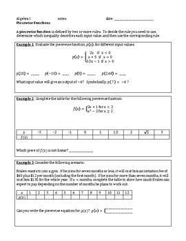 Preview of Piecewise Functions Guided Notes AND Assignment (algebra)
