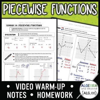 Preview of Piecewise Functions  Lesson | Algebra 2 | Warmup | Guided Notes | Homework