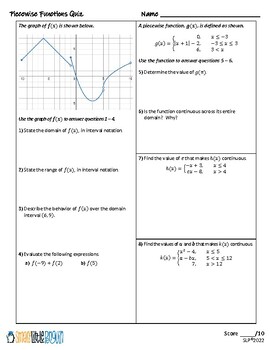 Preview of Piecewise Functions Quiz