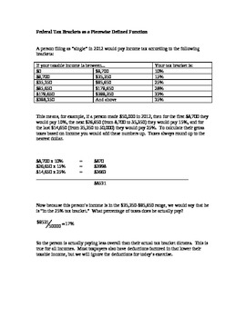 Preview of Piecewise Functions - Tax Brackets Handout