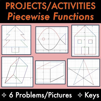 Preview of Piecewise Functions Picture WORKSHEETS / ACTIVITIES / PROJECT with Answer Keys