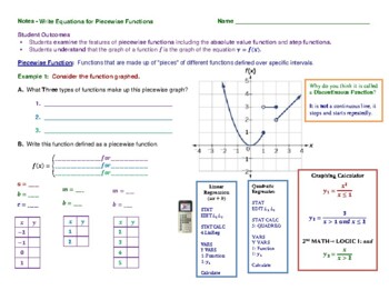 Preview of Piecewise Functions: Write Equations for Piecewise Functions - Guided Notes