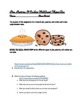 Preview of Pies, Pastries, & Cookies WebQuest/HyperDoc- Distance Learning Activity.