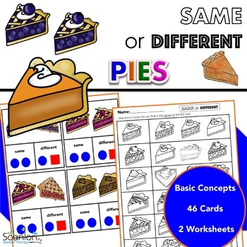 Preview of Pies Same or Different Basic Concept Cards and Worksheets