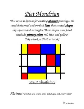 Piet Mondrian Artist Study by Art Education Resources | TPT