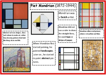 Piet Mondrian Knowledge Organiser/ Fact Sheet/ Crib Sheet/ Information ...