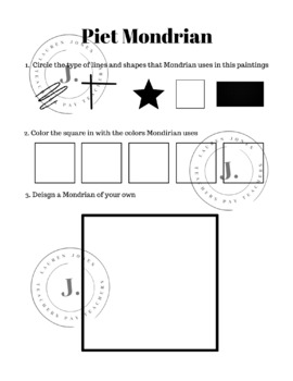 Piet Mondrian Worksheet by Lauren Jones | TPT