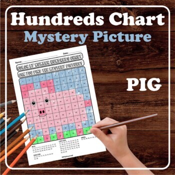 Preview of Pig Animal Farm Hundreds Chart Mystery Pictures Color by Number Place Value