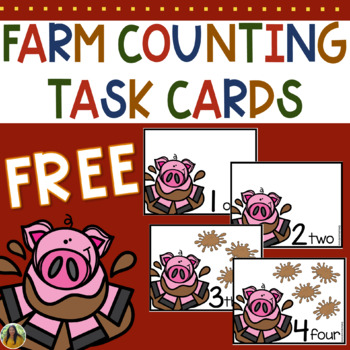 Preview of Pig Counting Task Cards | FREE Farm Theme Preschool Math Counting Activity