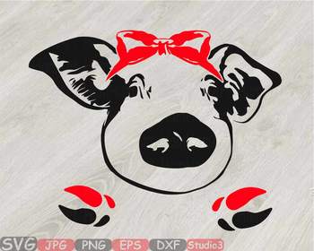 Preview of Pig Head whit Bandana Silhouette SVG clipart feet pigs western Farm 805S