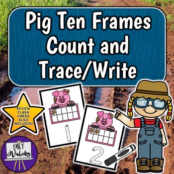 Preview of Pig Ten Frames Count and Trace Task Cards - Preschool Farm Animal Math Center