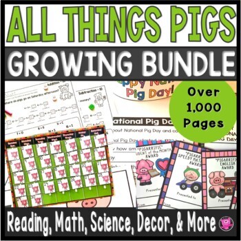 Preview of Pig Theme Classroom Decor - Pigs Reading and Math - Pig Awards and More