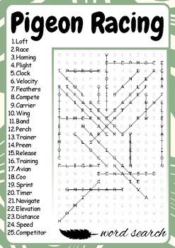 Pigeon Racing Word Search Puzzle Pigeon Racing Word Search Activities