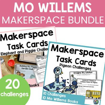 Preview of Pigeon and Piggie & Elephant Makerspace Task Cards STEM Challenges Bundle