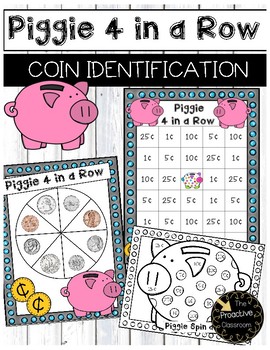 Preview of Coin Identification Game - Piggie 4 in a Row - Identifying Money