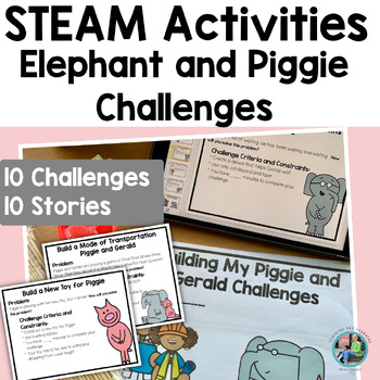 Preview of Piggie & Elephant STEAM Activities & STEAM Challenges Makerspace Task Cards