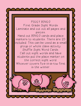 Piggy Bingo Card