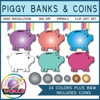 Preview of Piggy Bank and Coins Clip Art Set