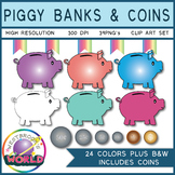 Piggy Bank and Coins Clip Art Set