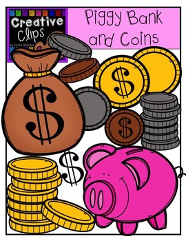 Preview of Piggy Bank and Coins {Creative Clips Digital Clipart}