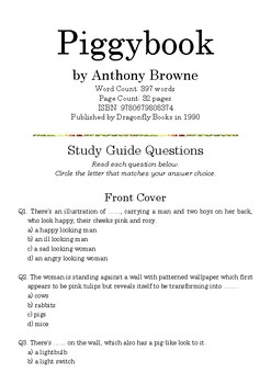 Preview of Piggybook by Anthony Browne; Multiple-Choice Study Guide Quiz