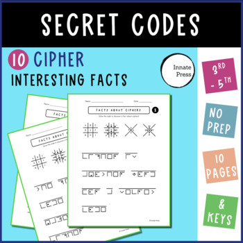 Preview of Cipher Pigpen Code Worksheets with Facts for 3rd 4th 5th Grade