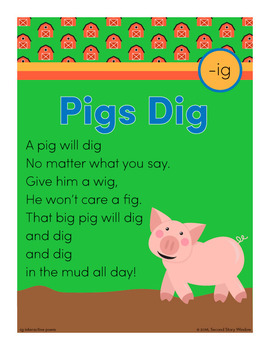 Pigs Dig - ig Word Family Poem of the Week - Short Vowel I Fluency Poem