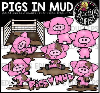 pig in mud clipart
