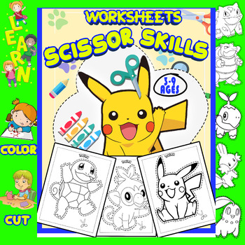 Preview of Pocket Monsters coloring Scissor Skills activity worksheets for little kids