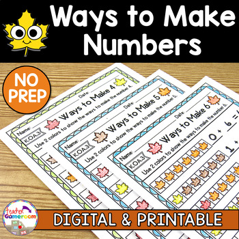 Preview of Ways to Make Number Fall Worksheets - K.OA.3