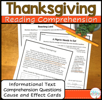 Preview of Pilgrim Cause and Effect Reading Comprehension Thanksgiving Activities 