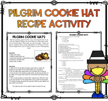 Preview of Pilgrim Hat Cookies: Recipe & Comprehension {Includes DIGITAL copy!"