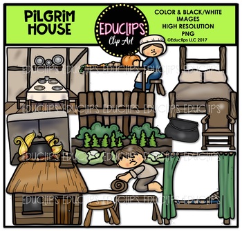 Preview of Pilgrim House Clip Art Set {Educlips Clipart}