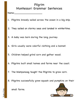 Preview of Pilgrim Montessori Grammar Sentences