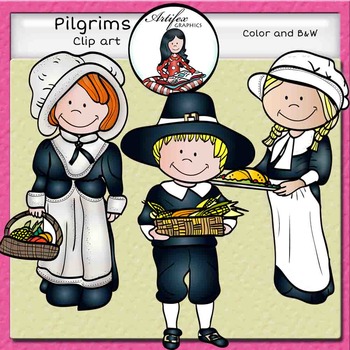 Pilgrims Clip Art- Color and B&W. by Artifex | Teachers Pay Teachers