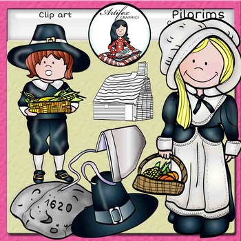 Pilgrims Clip Art- Color and B&W. by Artifex | Teachers Pay Teachers