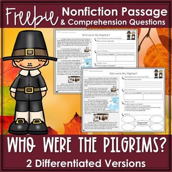 Preview of Pilgrims Thanksgiving Nonfiction Passage FREEBIE
